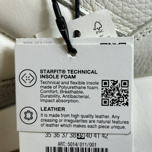 NWT Zara White Sneakers Womens Leather Trainer Shoes Triple White US Size 8 - Picture 7 of 9