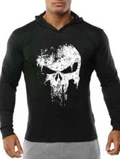 felpa maglia nero bianco teschio slim morbida cappuccio maniche lunghe S034