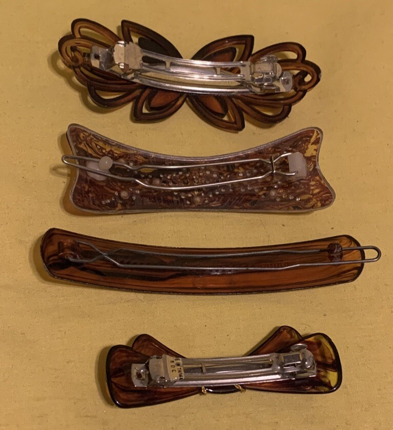 Brown Vintage Hair Barrettes With Clasps Lot Of 4 Gem