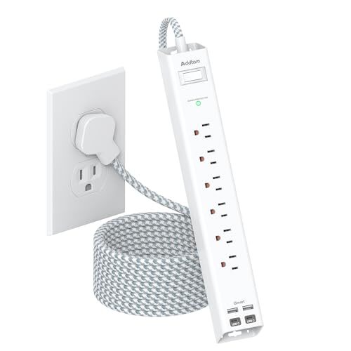 Extension Cord 10 Ft Long Power Strip Surge Protector 6 Ac Outlet 4 Usb 2 Usb C-image