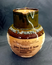 Antique Victorian Green Stoneware Doulton Advertising Dewar's Perth Whisky Jug