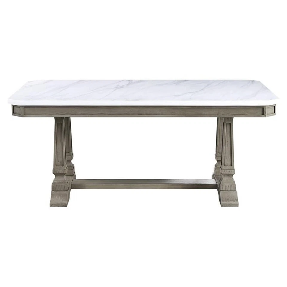 ACME Zumala Wooden Dining Table with Trestle Base in White and Weathered Oak - Image 3 of 4