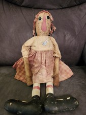 Raggedy Ann Doll Primitive Folk Art 19" Handmade Country Farmhouse Sun Fading