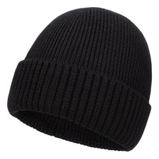 Oversized L/XL/XXL Merino Wool Beanie Hat for Men Big Head Cuffed Watch Cap W...
