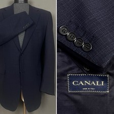 Canali Italy Navy Blue Micro Check Wool Weave Blazer Sport Coat 46XL Big  Tall