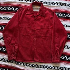 Vintage VTG 50s 60s Penneys Towncraft Loop Collar Red Corduroy Button Shirt M