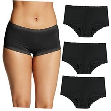 Women's Boyshort Underwear, Microfiber With Lace Large Black/Black/Black