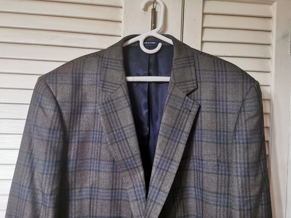 Paul Fredrick 48R Brown Navy Plaid 52% Silk/ Wool Mens Blazer Suit Jacket Sport - Image 2 of 4
