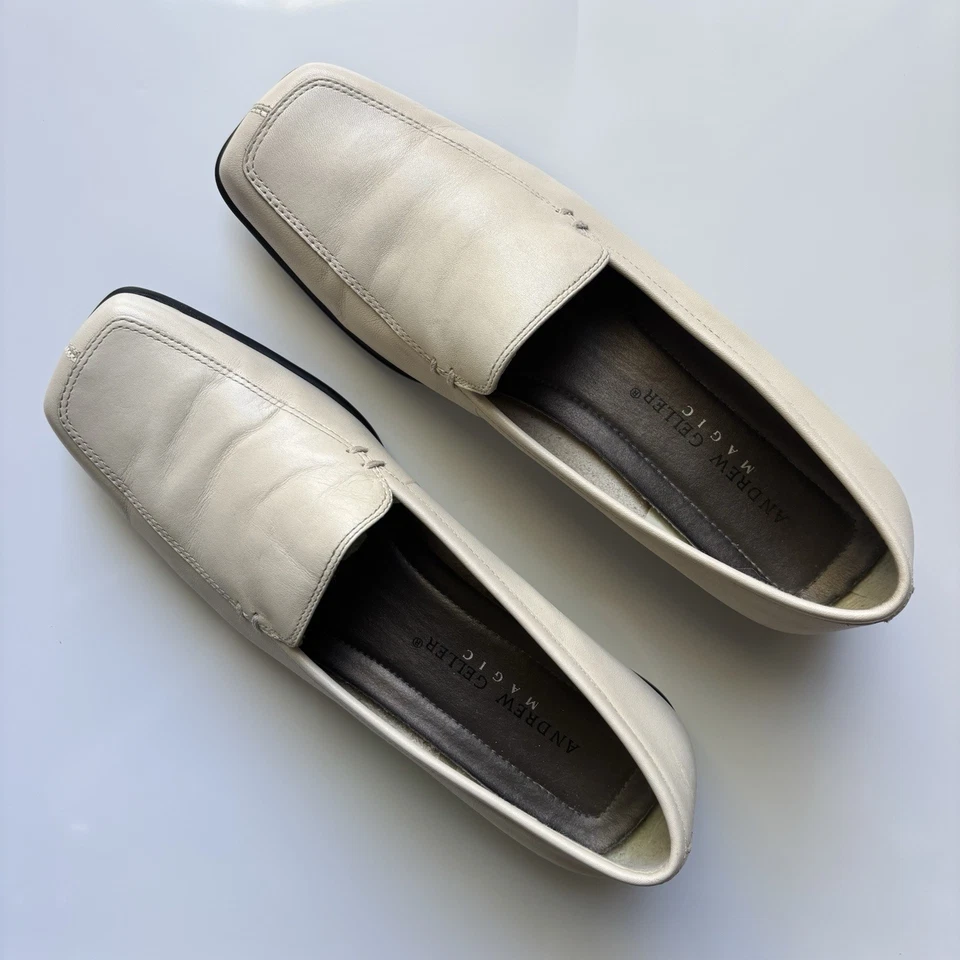 Vintage Andrew Geller Magic Leather Loafers Womens Size 6.5 Cream Square Toe - Image 2 of 4