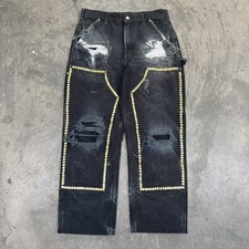 Vintage Workwear Carhartt Double Knee Made In Usa Thrashed Sunfaded Black 