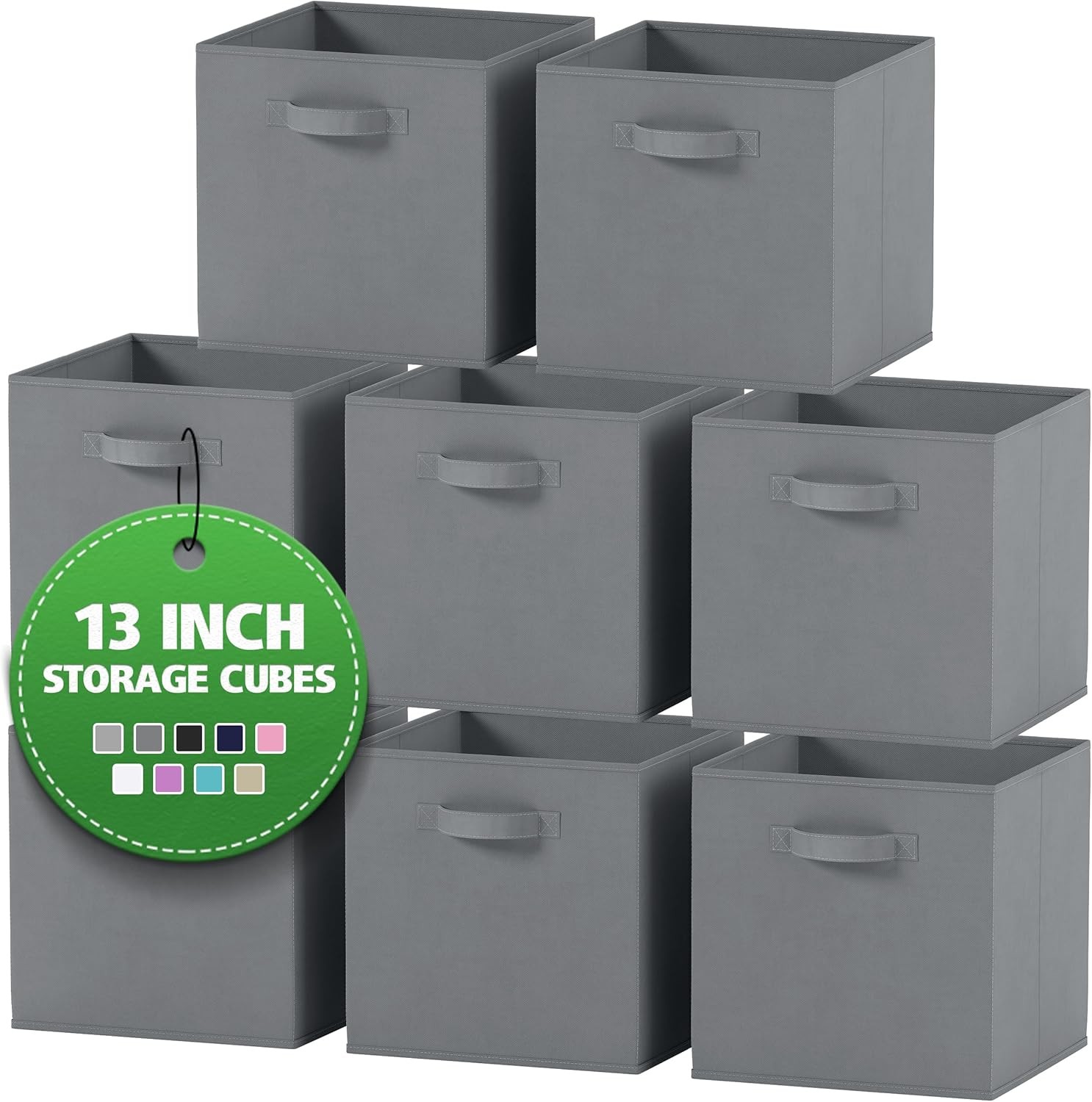 Heavy Duty 13 Inch Fabric Storage Cubes Organizer - 8 Pack Multi-Purpose Bins