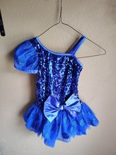Weissman Royal Blue Sequin One Shoulder Dance Dress Costume Sz Child S-Jazz Tap