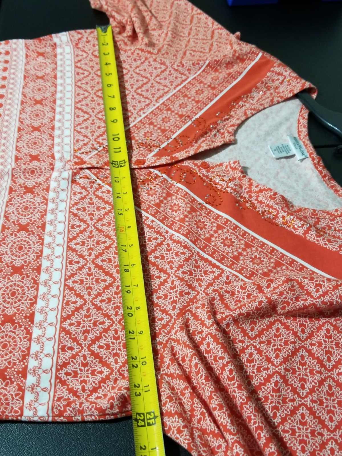 Rebecca Malone Women Size 1X Orange V Neck Boho Casual Lightweight 3/4 Sleeve