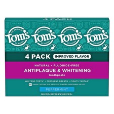 4 Pack Tom's of Maine Fluoride-Free Antiplaque Whitening Toothpaste 4.7 oz