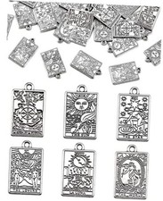 60 Pcs 6 Styles Tibetan Tarot Charms, Rectangle Amulet Sun Charms, Vintage