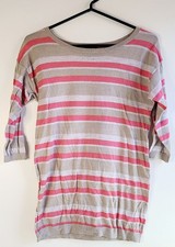 Ann Taylor Women's Striped Sweater Light Weight Beige  Pink Size S