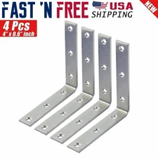 4 Pcs 4" inch Heavy Duty L Shape Corner Brace Angle Repair Bracket w/Screws Bulk