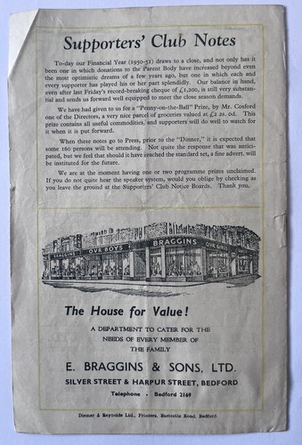 Bedford Town v Luton Town Bedfordshire Invitation Trophy 7th May 1951 - Picture 3 of 3