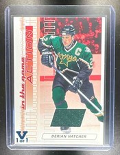 2003-04 In The Game Action Derian Hatcher Ruby Game Used Jersey MEM Vault 1/1 SP