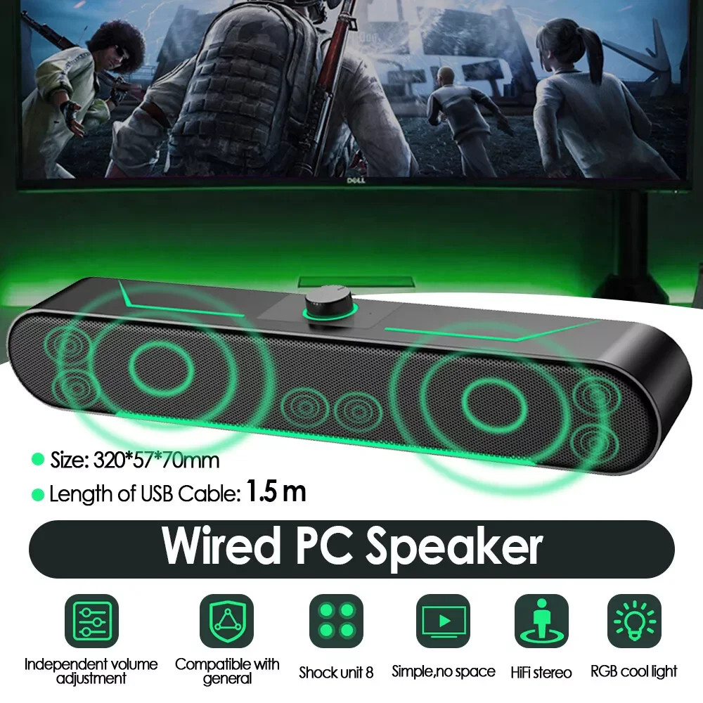 USB Powered Wired LED Light Speakers Computer Speakers for Desktop PC Laptop