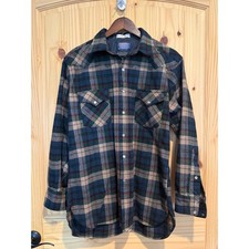 Pendleton High Grade Western Wear Wool Plaid Snap Shirt Mens Large Blue Green