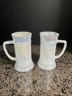 Set of 2 Vintage Iridescent White Milk Glass Federal Beer Steins