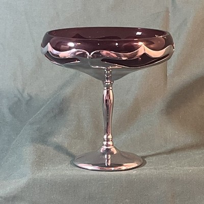  Art Deco Amethyst Glass Faber Bros Krome Kraft Cambridge Compote Candy DISH 
