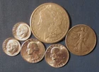 LOT 6 US SILVER COINS 1921 S MORGAN SILVER DOLLAR 1945 HALF $ 2 QUARTERS ETC