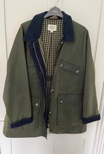 White Stuff Women's Utility Jacket Khaki Green + Navy Trim Waxed Effect UK s14