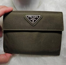 PRADA Milano Logo Solid Green/Brown Tri-Fold Folding Wallet, Credit Card