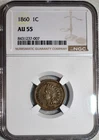 NGC AU-55 1860 RB Indian Head Cent, Richly Hued & Well-Struck.
