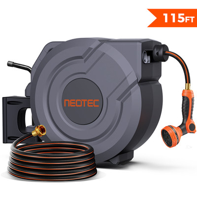 NEOTEC Ground Mounted Retractable Garden Hose Reel 5/8 inch x 115ft Water Hose