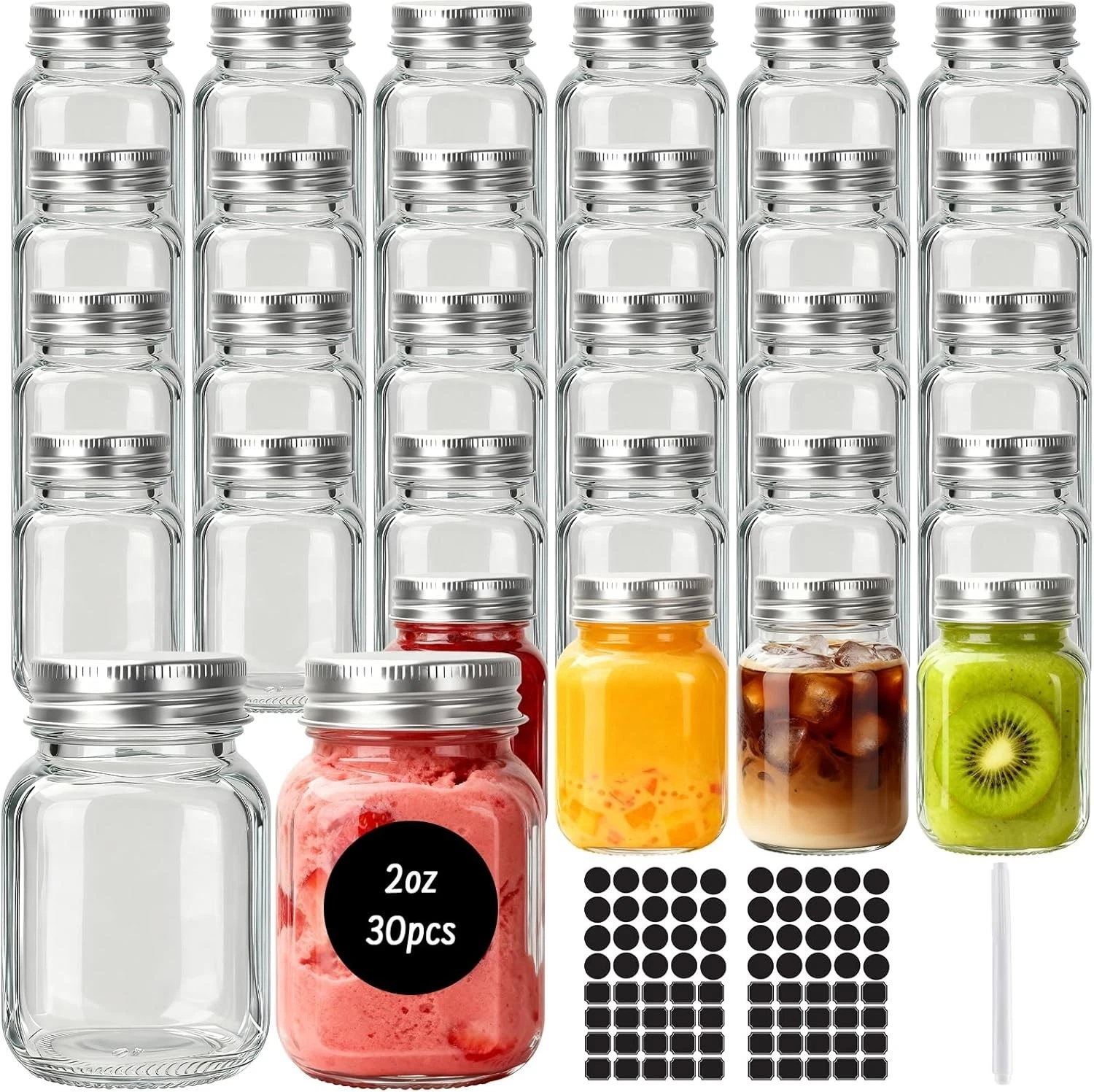 2 oz Glass Mason Jars with Silver Lids,30 Pack Small Glass Jars Mini Spice Jars