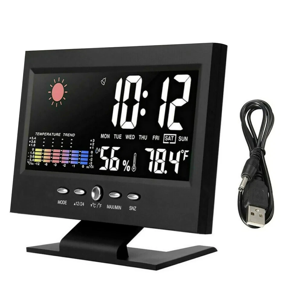 LED-Digitaluhr mit Thermometer-Hygrometer-Wetteranzeige & Sprachsteuerung - Bild 3 von 4