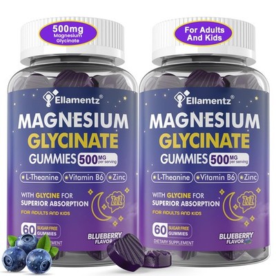 Magnesium Glycinate Gummies 500mg/250mg for Adults Kids Teens, Sugar Free Magnes