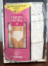 New 6 Pair HANES HER WAY Comfort Soft White Cotton Briefs Size 7 Vintage 1990s