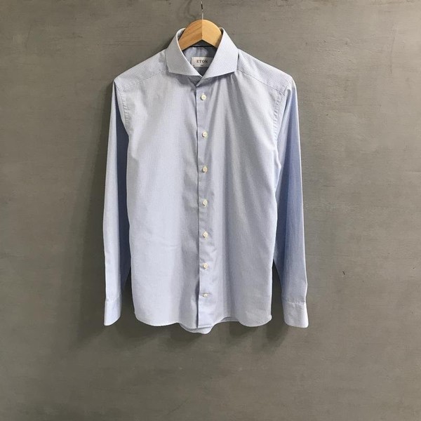 Men Eton Shirt Blue Cotton 36 / S / 44 #1VY9
