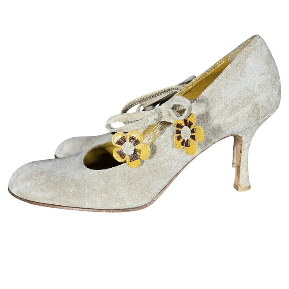 Isaac Mizrahi Mary Jane 高跟鞋 7.5 意大利制造棕褐色麂皮绒皮革鞋底高跟鞋 — 第 3/4 张图片