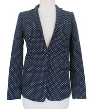 J. Crew Women's 100 Linen Navy White Polka Dot Regent Blazer Jacket Size 0
