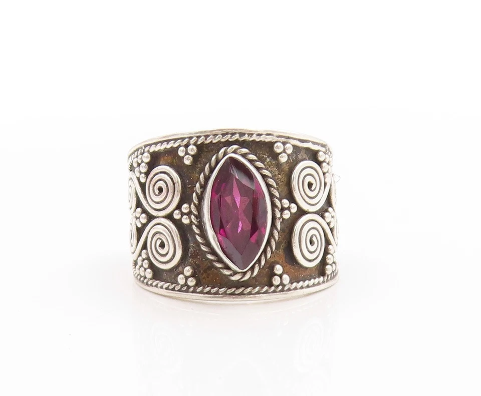 Anillo Vintage Plata Esterlina 925 Marquesa Amatista Bali Remolinos Talla 7.5 RG33635 Foto 2 de 4