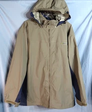 STEARNS DRY WEAR PVC JACKET Rain Slicker Beige/Blue OPT. HOOD Parka Outdoors L