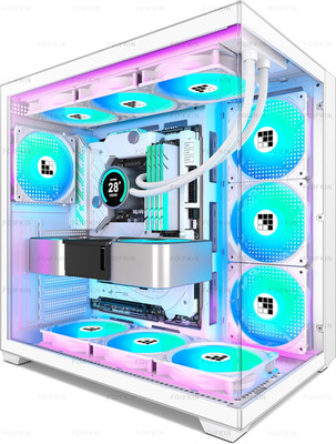 F600 PC Case - Pre-Installed 7 PWM ARGB Fan, ATX Mid-Tower Gaming PC Case, 270°