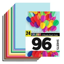 96 Sheets Colored Cardstock 24 Colors, 8.5x11 Color Cardstock Bulk, 200gsm/75...