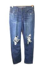 American Eagle Vintage Hi-Rise Dark Wash Button Fly Jeans Womens 4 Distressed