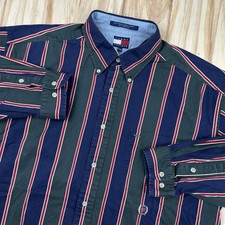Vintage Tommy Hilfiger Shirt Mens XL Multicolor Stripe Crest Button Down 90s