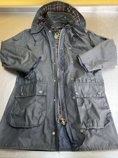 Barbour Border C38 Mens M (46in Chest) Vintage Blue Waxed Jacket & Hood
