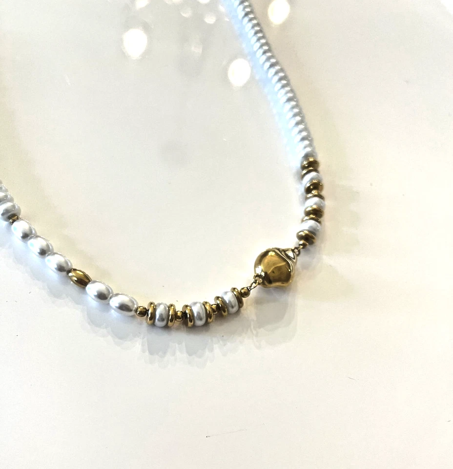 Collar de perlas de imitación estilo barroco cadena tono dorado Y2K joyería llamativa Foto 3 de 4