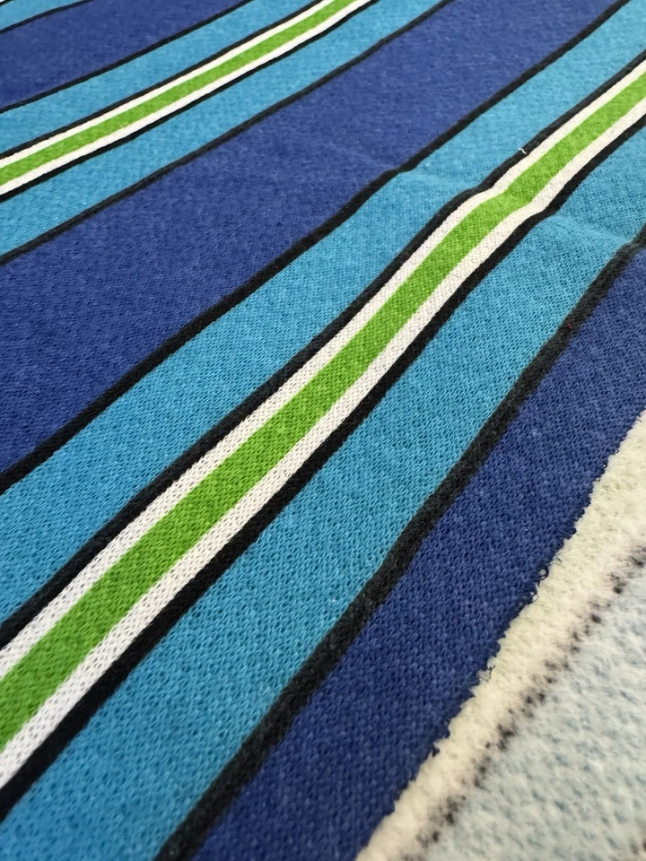 Blue Green VTG 70s ORIGINIT FABRIC fleece back Striped JERSEY 1.5 YDS 60"W NEW - Image 4 of 4