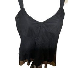 Curve by Sunsets Black Ruffle Mesh Tankini Swim Top Size 18 Adjustable Straps
