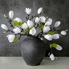 Artificial Magnolia Flowers Stems, 5PCS White Fake Flowers Buds, 26" Flora Br...